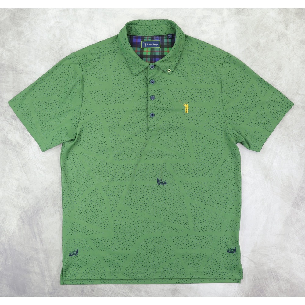 William Murray Golf Polo Shirt Mens Medium Green Just A Trim Print Short Sleeve